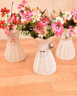 Artificial Flowers Rattan Tabletop Vase